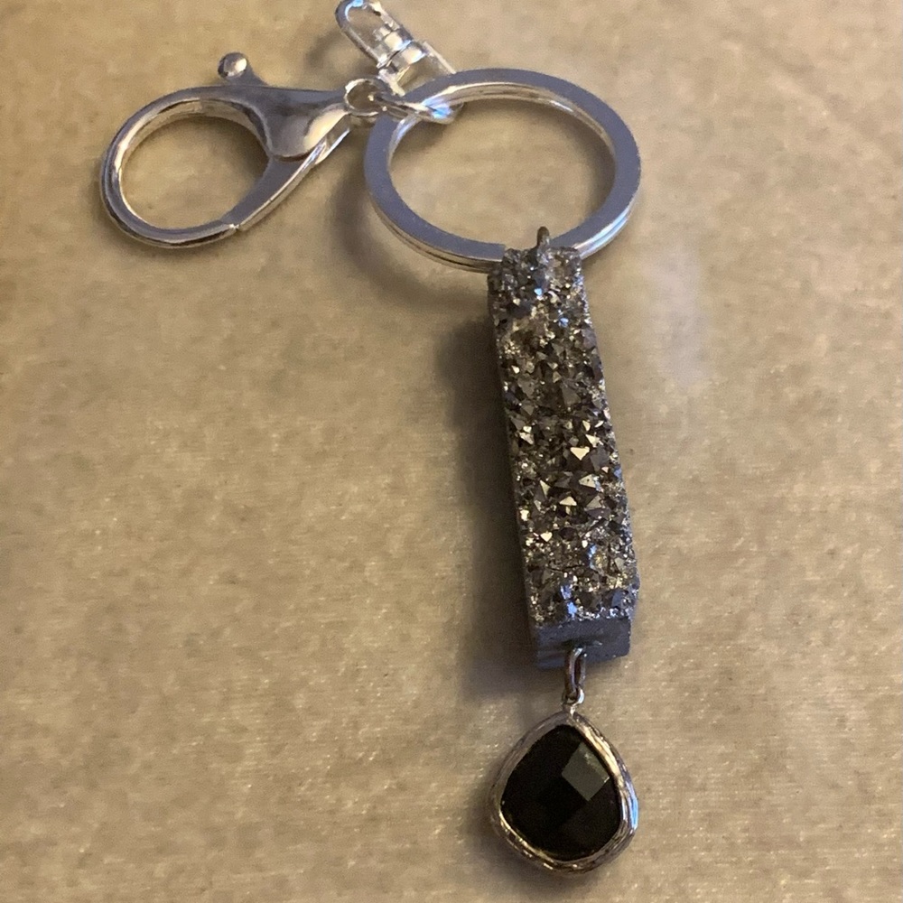 Druzy Bar Semi Precious Stone Silver Keychain